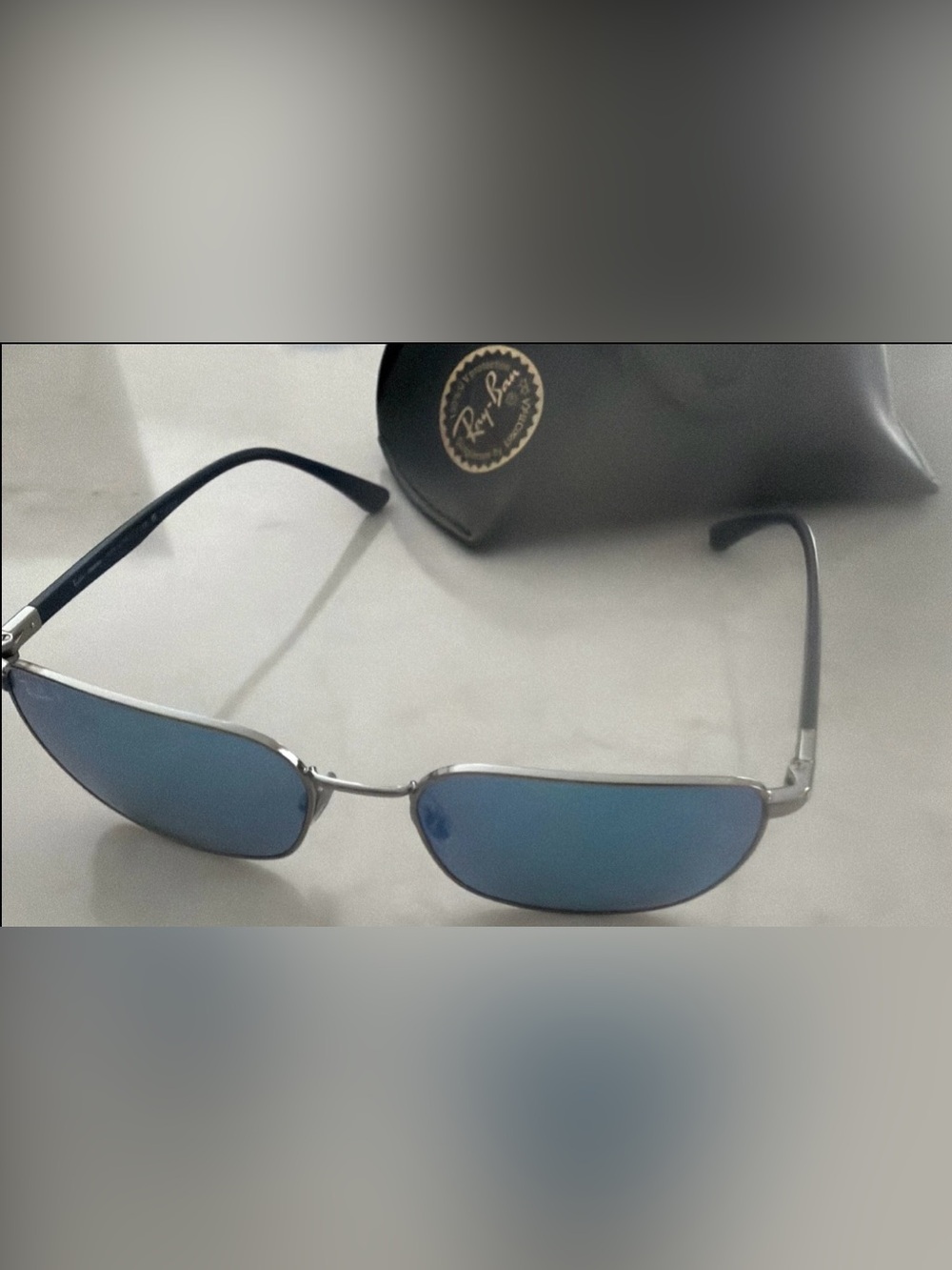 Ray-Ban Silver Frame Sunglasses with Blue Lenses